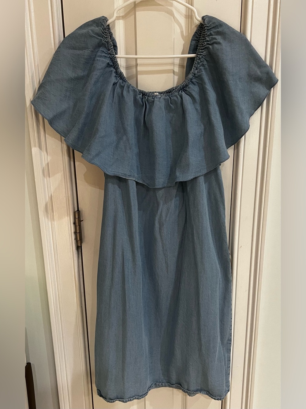 Spense Dusty Blue Off-Shoulder Ruffle Midi Dress